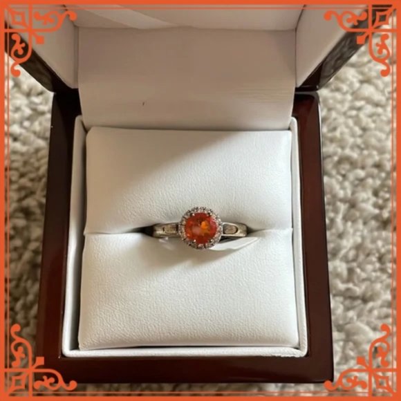 NWT Gorgeous Mexican Fire Opal 18k Gold Over Sterling Silver Halo Ring - Picture 8 of 10